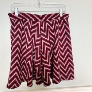 Francesca's Chevron Print Red Black & Grey Skirt